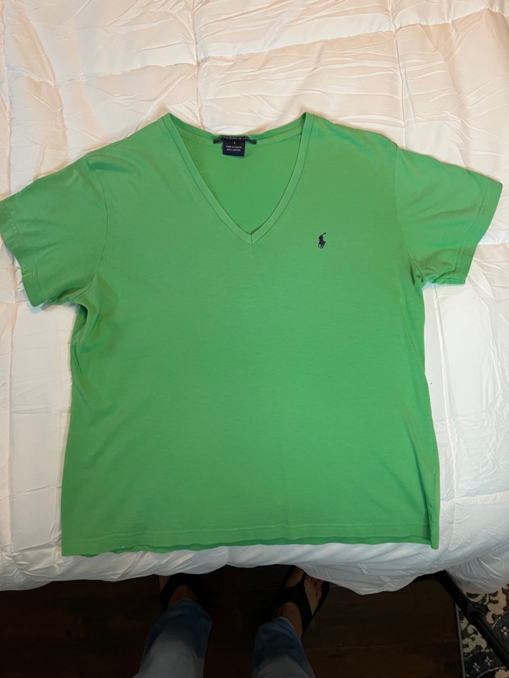 Ralph Lauren V-Neck Tee in Leaf Green Sz L